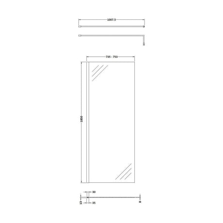 [BESCBP076] 760 Wetroom panel/suport bar, MB - Technical Drawing