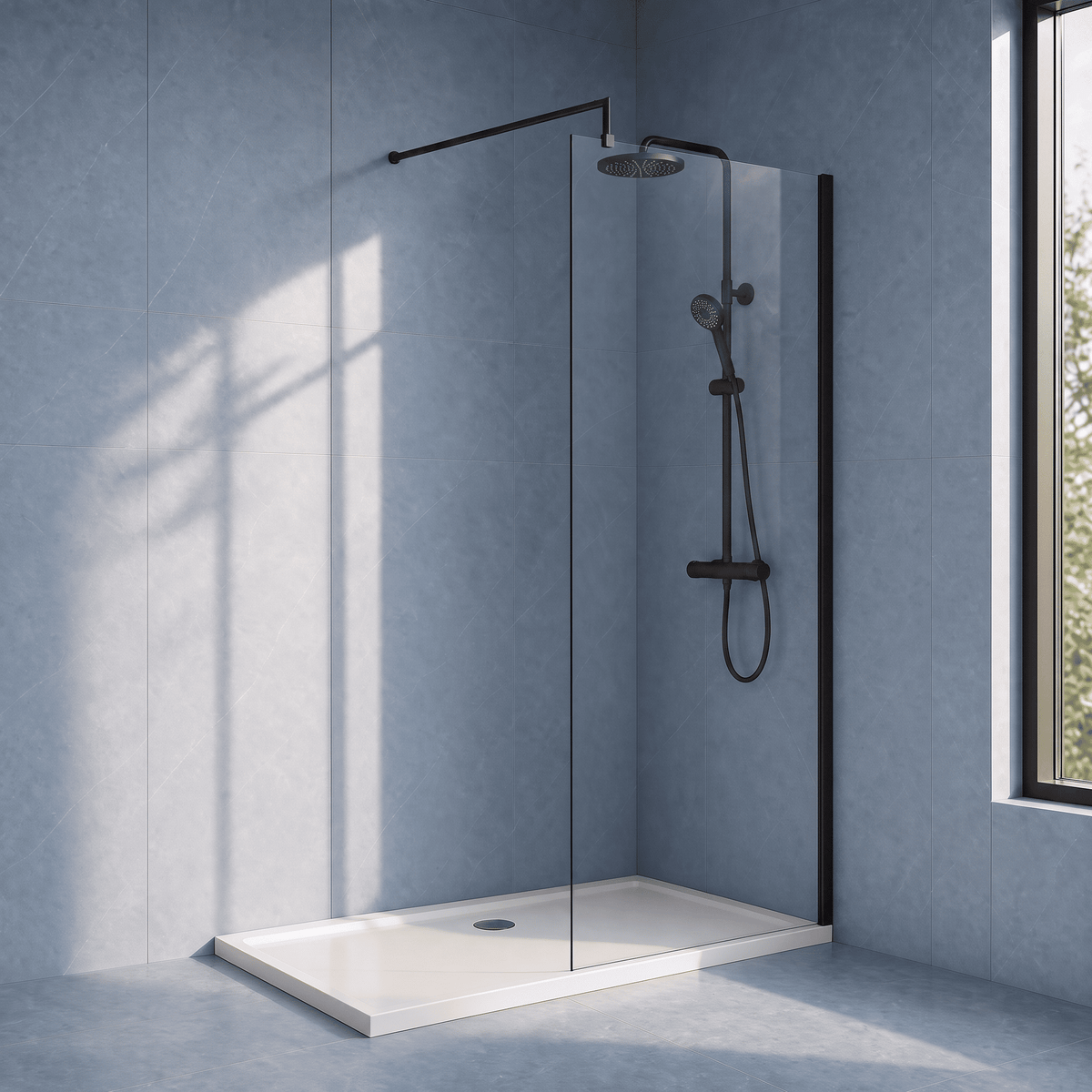 [BESCBP076] Blymhill 8mm Toughened Safety Glass Wetroom Screen with Support Bar, H: 1850mm - Choice of Size and Colour - Silo