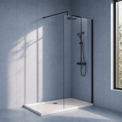 [BESCBP076] Blymhill 8mm Toughened Safety Glass Wetroom Screen with Support Bar, H: 1850mm - Choice of Size and Colour - Silo
