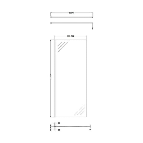 [BESCBP080] 800 Wetroom panel/suport bar, MB - Technical Drawing