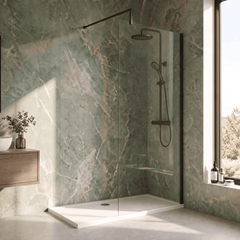 [BESCBP080] Blymhill 8mm Toughened Safety Glass Wetroom Screen with Support Bar, H: 1850mm - Choice of Size and Colour - Lifestyle 1
