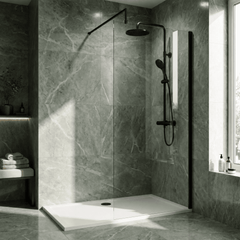 [BESCBP090] Blymhill 8mm Toughened Safety Glass Wetroom Screen with Support Bar, H: 1850mm - Choice of Size and Colour - Lifestyle 1