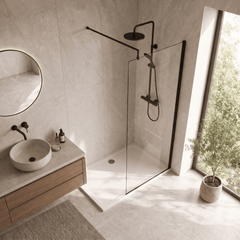[BESCBP090] Blymhill 8mm Toughened Safety Glass Wetroom Screen with Support Bar, H: 1850mm - Choice of Size and Colour - Lifestyle 2