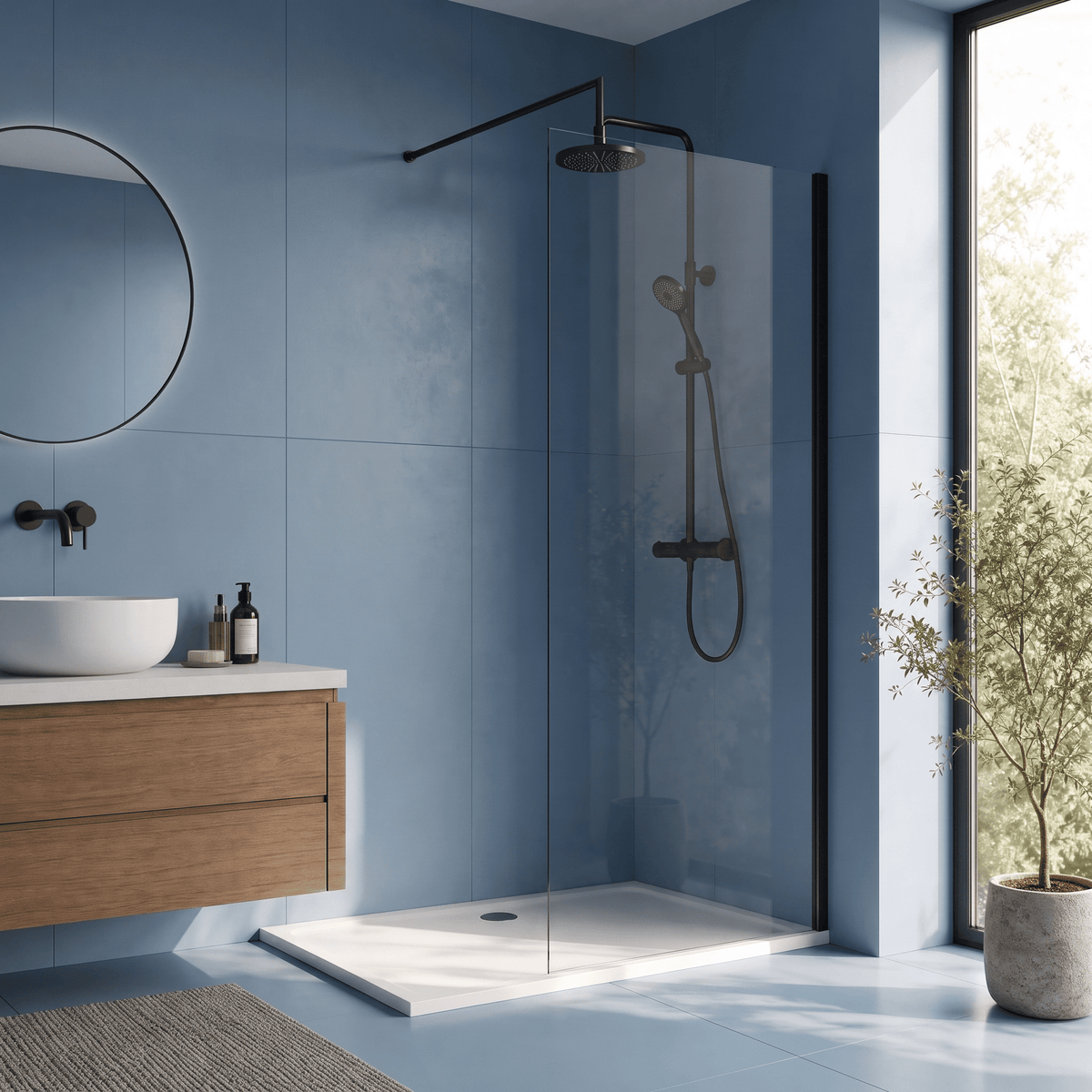 [BESCBP090] Blymhill 8mm Toughened Safety Glass Wetroom Screen with Support Bar, H: 1850mm - Choice of Size and Colour - Silo