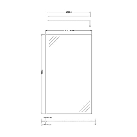[BESCGM011] 1100 Wetroom panel/suport bar, BP - Technical Drawing