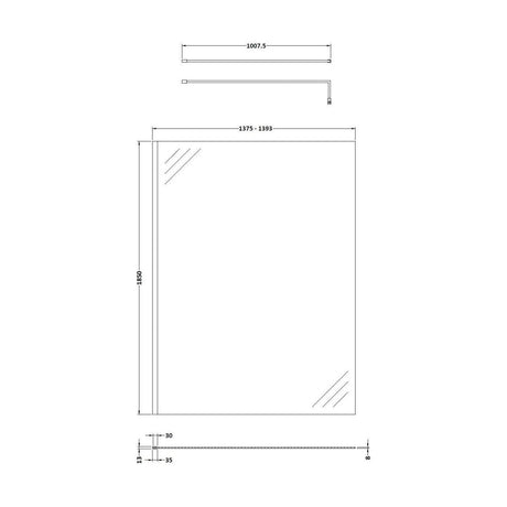 [BESCGM014] 1400 Wetroom panel/suport bar, BP - Technical Drawing