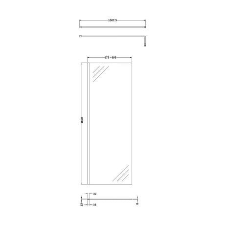 [BESCGM070] 700 Wetroom panel/suport bar, BP - Technical Drawing