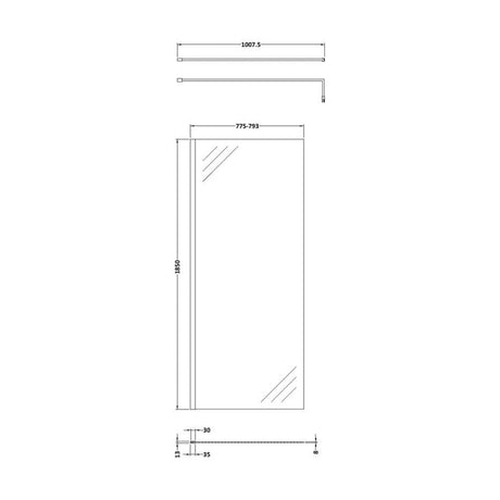 [BESCGM090] 900 Wetroom panel/suport bar, BP - Technical Drawing