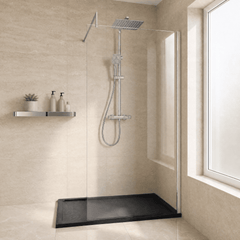 [BESO1000CP] Blymhill Contemporary 8mm Toughened Safety Glass Wetroom Screen with Support Bar, H: 1950mm, Choice of Size and Colour - Studio Shot