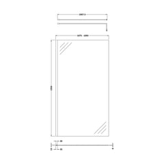 [BESO1100CP] Blymhill Contemporary 8mm Toughened Safety Glass Wetroom Screen with Support Bar, H: 1950mm, Choice of Size and Colour - Technical Drawing