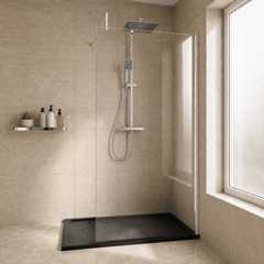 [BESO1100CP] Blymhill Contemporary 8mm Toughened Safety Glass Wetroom Screen with Support Bar, H: 1950mm, Choice of Size and Colour - Studio Shot