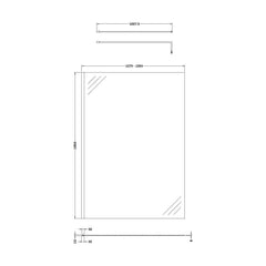 [BESO1400BB] Blymhill Contemporary 8mm Toughened Safety Glass Wetroom Screen with Support Bar, H: 1950mm, Choice of Size and Colour - Technical Drawing