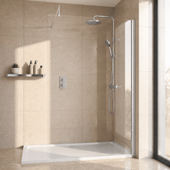 [BESO1400CP] Blymhill Contemporary 8mm Toughened Safety Glass Wetroom Screen with Support Bar, H: 1950mm, Choice of Size and Colour - Studio Shot