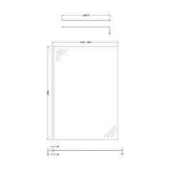 [BESO1400MB] Balterley Contemporary Bathroom 8mm Glass Profile Wetroom Screen with Support Bar, Matt Black, 1950 x 1400 x 14mm - Technical Drawing