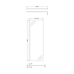[BESO700MB] Balterley Contemporary Bathroom 8mm Glass Profile Wetroom Screen with Support Bar, Matt Black, 1950 x 700 x 14mm - Technical Drawing