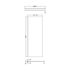 [BESO760BB] Blymhill Contemporary 8mm Toughened Safety Glass Wetroom Screen with Support Bar, H: 1950mm, Choice of Size and Colour - Technical Drawing