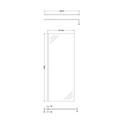 [BESO800BB] Blymhill Contemporary 8mm Toughened Safety Glass Wetroom Screen with Support Bar, H: 1950mm, Choice of Size and Colour - Technical Drawing
