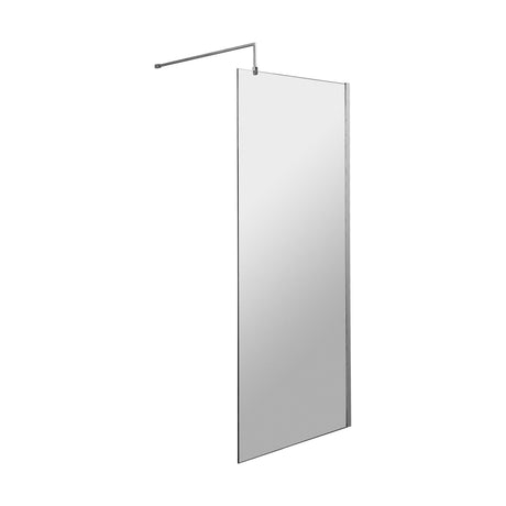 [BESO800CP] Blymhill Contemporary 8mm Toughened Safety Glass Wetroom Screen with Support Bar, H: 1950mm, Choice of Size and Colour - Cutout