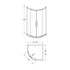 [BESO800] Balterley Sonic 800mm Quadrant Shower Enclosure with 8mm Glass, Bar Handle & Easyfit Assembly System - Chrome - Technical Drawing