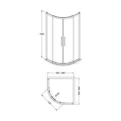 [BESO900BP] Balterley Sonic 900mm Shower Side Panel with 8mm Toughened Safety Glass and Easyfit Assembly System - Black - Technical Drawing