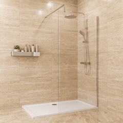 [BESO900CP] Blymhill Contemporary 8mm Toughened Safety Glass Wetroom Screen with Support Bar, H: 1950mm, Choice of Size and Colour - Studio Shot