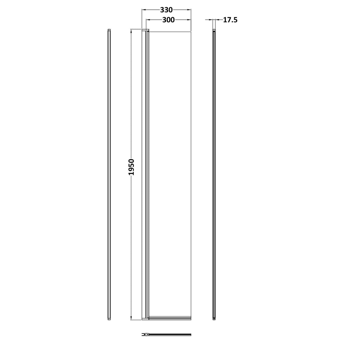 [BESOBB30HC] Blymhill 8mm Toughened Safety Glass Hinged Flipper Return Screen, 1950 x 322mm - Choice of Colour - Technical Drawing