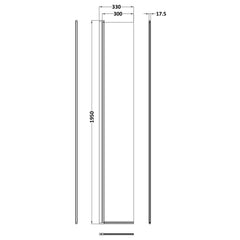 [BESOBB30HC] Blymhill 8mm Toughened Safety Glass Hinged Flipper Return Screen, 1950 x 322mm - Choice of Colour - Technical Drawing