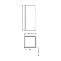[BESOHD9] Sonic 8mm Toughened Safety Glass Hinged Shower Door - Multiple Sizes Available - Technical Drawing