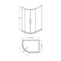 [BESOQ108H4] Sonic 8mm Toughened Safety Glass Offset Quadrant Shower Enclosure - Multiple Sizes Available - Technical Drawing