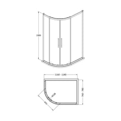 [BESOQ128H4] Sonic 8mm Toughened Safety Glass Offset Quadrant Shower Enclosure - Multiple Sizes Available - Technical Drawing