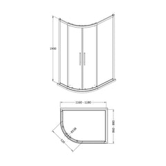 [BESOQ129] Sonic 8mm Toughened Safety Glass Offset Quadrant Shower Enclosure - Multiple Sizes Available - Technical Drawing