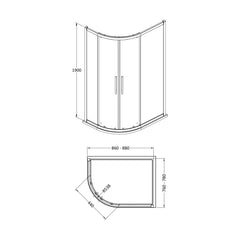 [BESOQ908H4] Sonic 8mm Toughened Safety Glass Offset Quadrant Shower Enclosure - Multiple Sizes Available - Technical Drawing