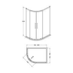 [BESOQ908] Sonic 8mm Toughened Safety Glass Offset Quadrant Shower Enclosure - Multiple Sizes Available - Technical Drawing