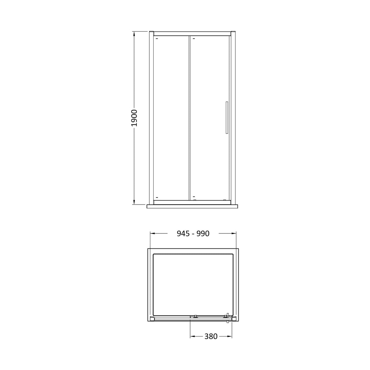 [BESOSL10] Sonic 8mm Toughened Safety Glass Sliding Shower Door - Available in Multiple Sizes, Choice of Handle Design - Technical Drawing