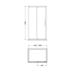 [BESOSL11] Sonic 8mm Toughened Safety Glass Sliding Shower Door - Available in Multiple Sizes, Choice of Handle Design - Technical Drawing