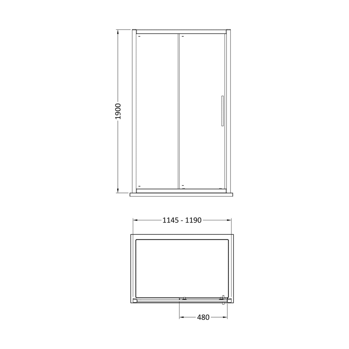 [BESOSL12H4] Balterley Sonic 1200mm Single Sliding Shower Door with 8mm Glass, Bar Handle & Easyfit Assembly System - Chrome - Technical Drawing