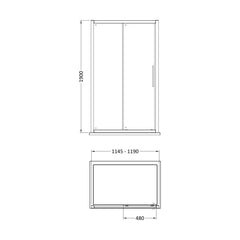 [BESOSL12H4] Balterley Sonic 1200mm Single Sliding Shower Door with 8mm Glass, Bar Handle & Easyfit Assembly System - Chrome - Technical Drawing