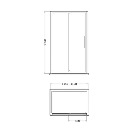 [BESOSL12H4] Balterley Sonic 1200mm Single Sliding Shower Door with 8mm Glass, Bar Handle & Easyfit Assembly System - Chrome - Technical Drawing