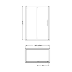 [BESOSL14H4] Sonic 8mm Toughened Safety Glass Sliding Shower Door - Available in Multiple Sizes, Choice of Handle Design - Technical Drawing