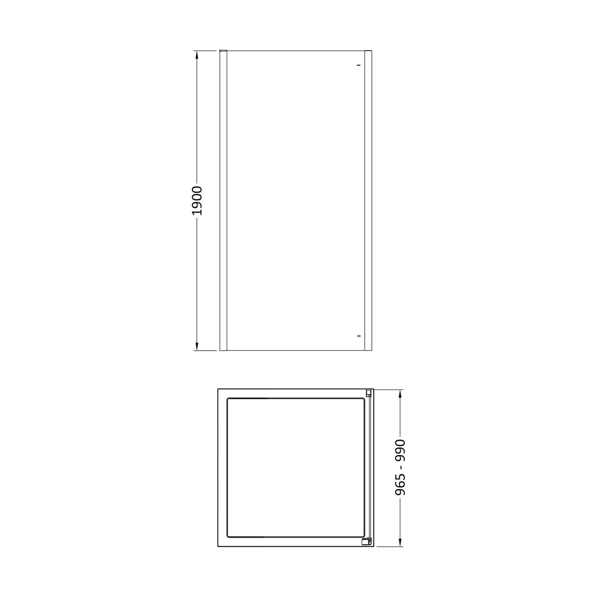 [BESOSP10] Sonic 8mm Toughened Safety Glass Shower Side Panel - Multiple Sizes Available - Technical Drawing