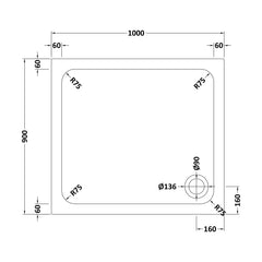 [BETASP1090] White Rectangular Stone Slip Resistant Shower Tray - Available in Multiple Sizes - Technical Drawing