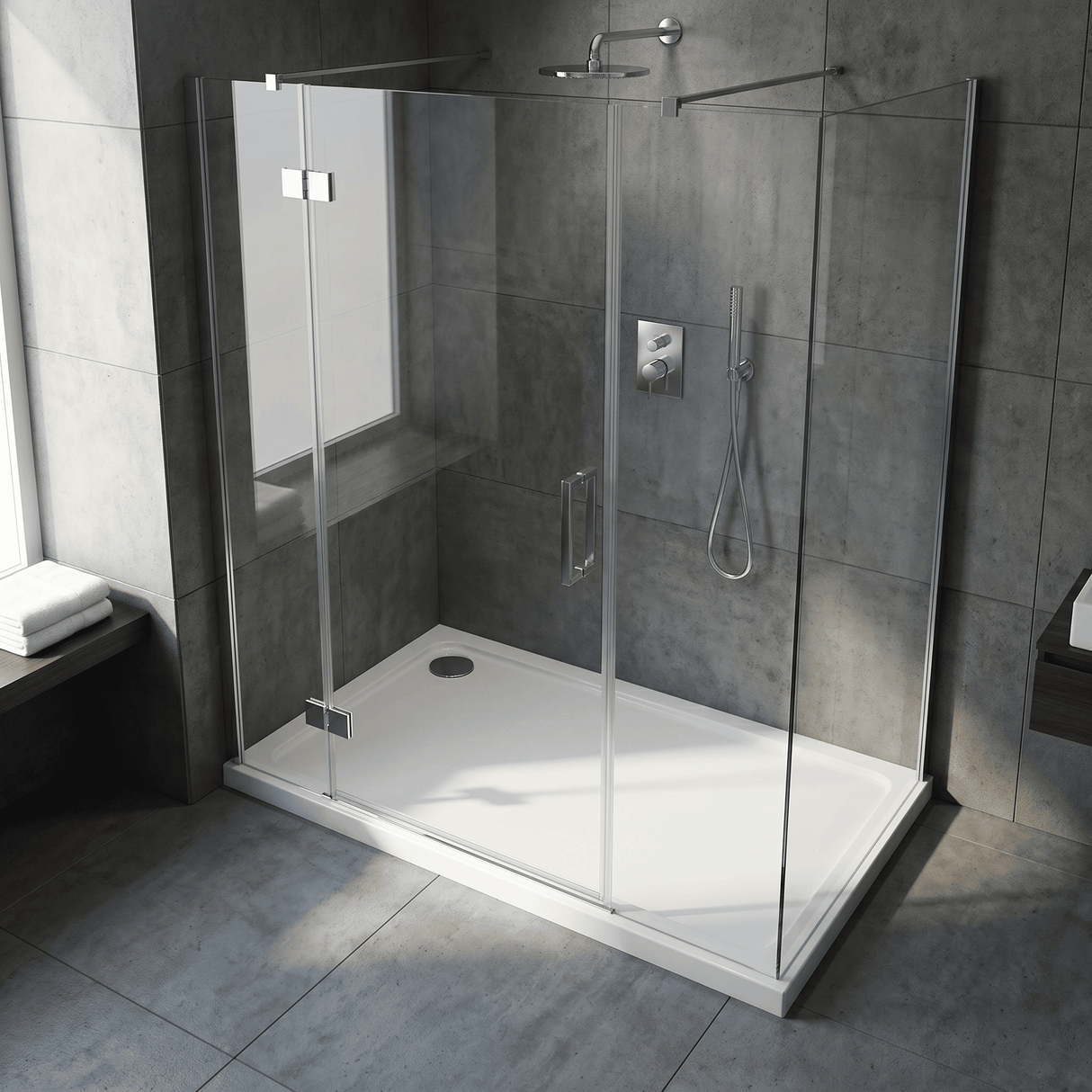[BETASP1280] White Rectangular Stone Slip Resistant Shower Tray - Available in Multiple Sizes - Lifestyle 2