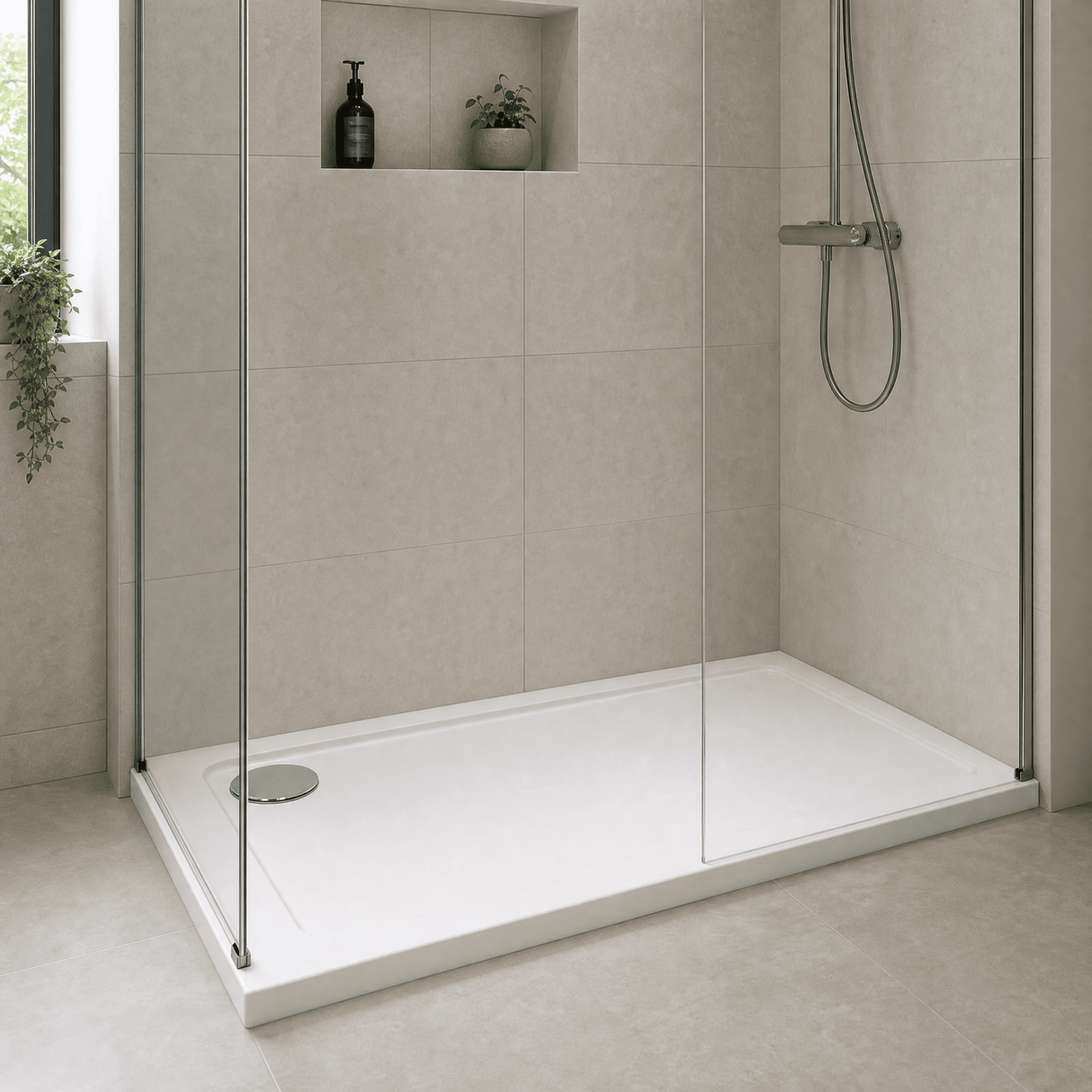 [BETASP1380] White Rectangular Stone Slip Resistant Shower Tray - Available in Multiple Sizes - Lifestyle 1