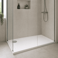 [BETASP1380] White Rectangular Stone Slip Resistant Shower Tray - Available in Multiple Sizes - Lifestyle 1