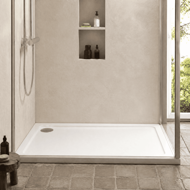 [BETASP1380] White Rectangular Stone Slip Resistant Shower Tray - Available in Multiple Sizes - Silo