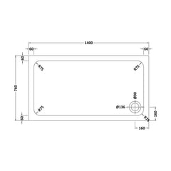 [BETASP1476] White Rectangular Stone Slip Resistant Shower Tray - Available in Multiple Sizes - Technical Drawing