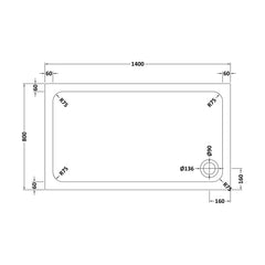 [BETASP1480] White Rectangular Stone Slip Resistant Shower Tray - Available in Multiple Sizes - Technical Drawing