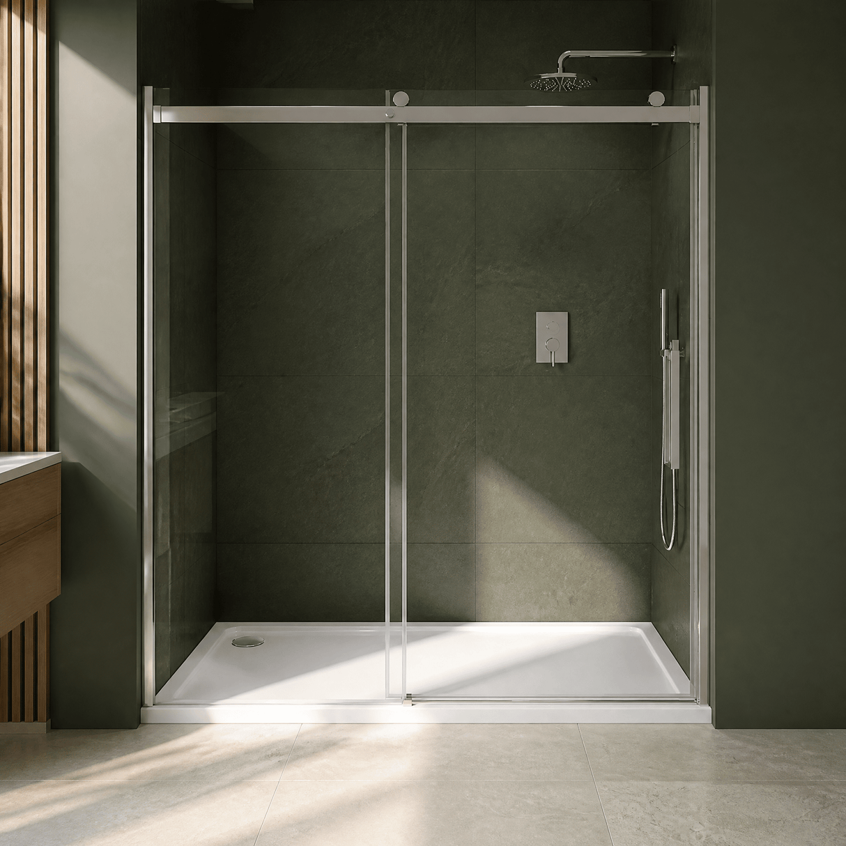 [BETASP1570] White Rectangular Stone Slip Resistant Shower Tray - Available in Multiple Sizes - Lifestyle 1