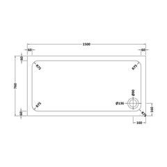 [BETASP1576] White Rectangular Stone Slip Resistant Shower Tray - Available in Multiple Sizes - Technical Drawing