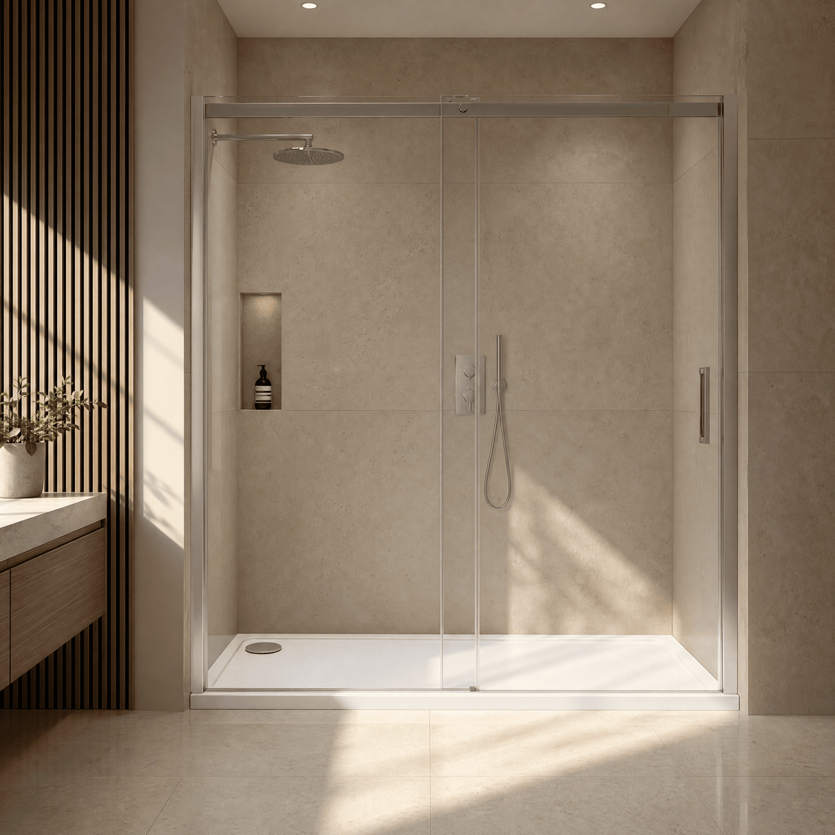 [BETASP1580] White Rectangular Stone Slip Resistant Shower Tray - Available in Multiple Sizes - Lifestyle 1